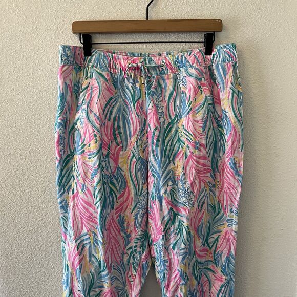 Lilly Pulitzer Linen Pants Size Large Taron Pants Sea Turtle Soiree Colorful - Picture 5 of 16